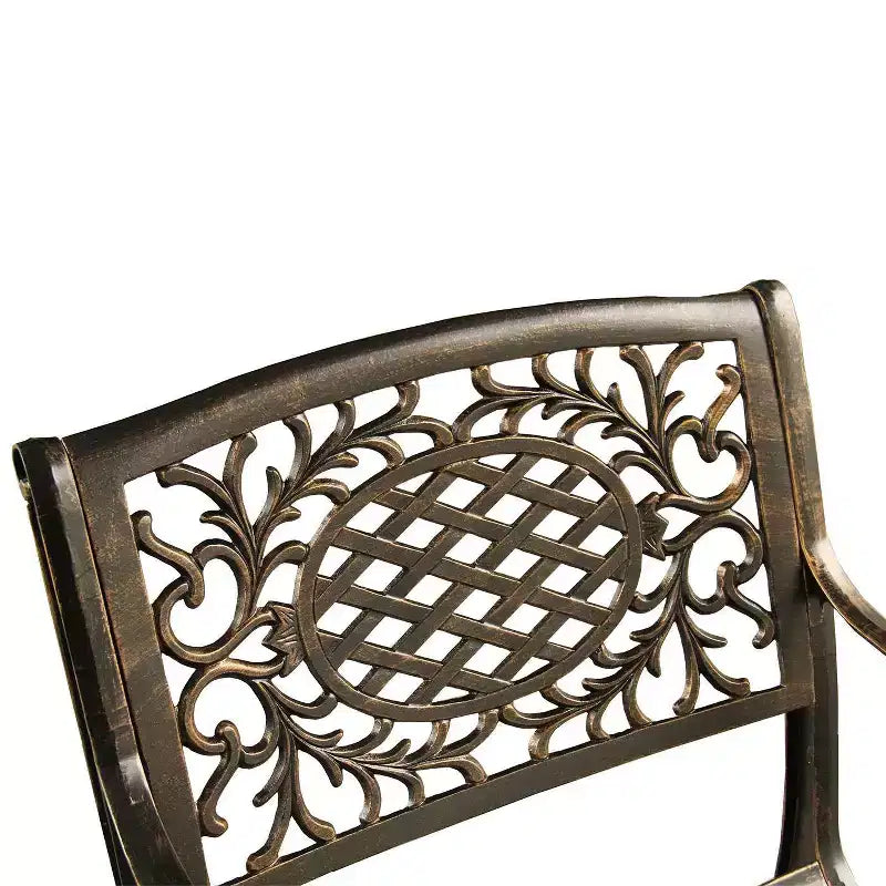 Ensemble de salle à manger 7 pièces pour terrasse avec table ronde en aluminium maillée ornée traditionnelle de 150 cm avec plateau tournant - Bronze - Oakland Living : Résistant aux UV