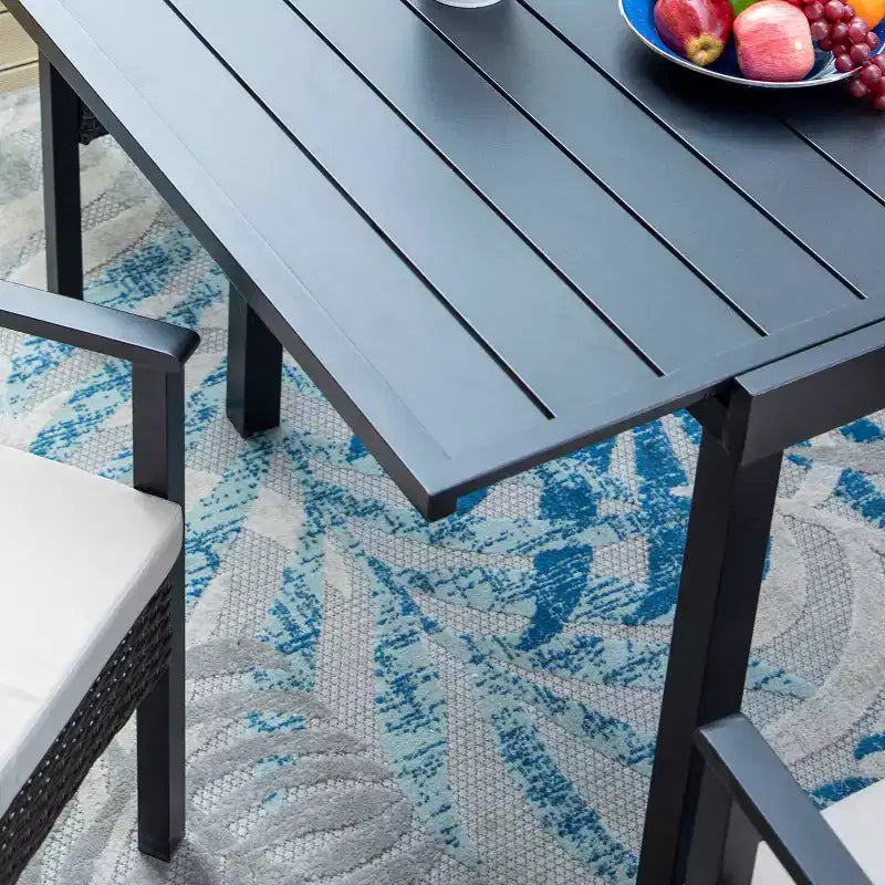 Ensemble de salle à manger d'extérieur 9 pièces avec table extensible et chaises en rotin tressé - Beige - Captiva Designs : Cadre en acier thermolaqué, résistant aux intempéries