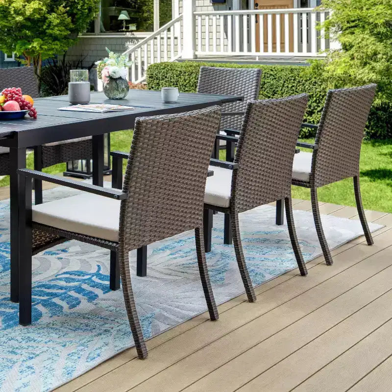 Ensemble de salle à manger d'extérieur 9 pièces avec table extensible et chaises en rotin tressé - Beige - Captiva Designs : Cadre en acier thermolaqué, résistant aux intempéries