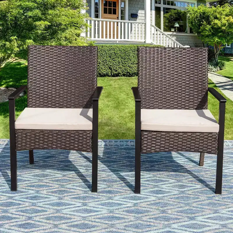 Ensemble de salle à manger d'extérieur 9 pièces avec table extensible et chaises en rotin tressé - Beige - Captiva Designs : Cadre en acier thermolaqué, résistant aux intempéries