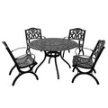 5pc Patio Dining Set with 48" Ornate Outdoor Mesh Aluminum Round Table & Luxury Chairs - Black - Oakland Living: UV-Resistant, Non-Foldable