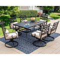 7pc Outdoor Dining Set with Swivel Chairs with Cushions & Steel Table with Umbrella Hole - Captiva Designs