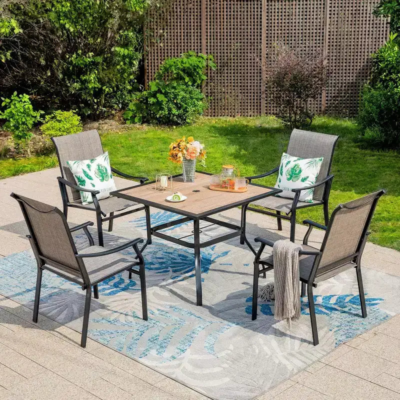 5pc Patio Dining Set with Square Table & Padded Arm Chairs - Captiva Designs