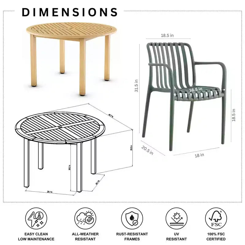 Ensemble de salle à manger d'extérieur rond 5 pièces Amazonia Beijo gris