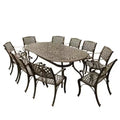 11pc Patio Dining Set with 95" Contemporary Modern Mesh Lattice Aluminum Oval Table with Ten Chairs - Bronze - Oakland Living: UV-Resistant