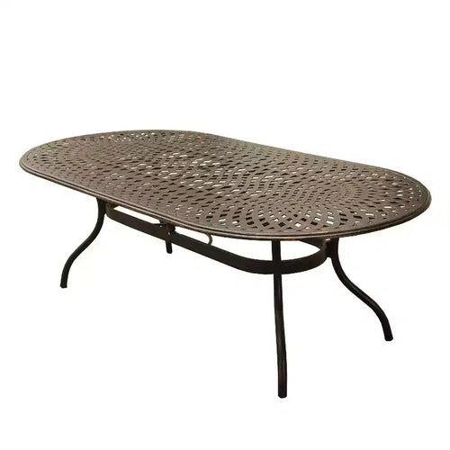 Ensemble de salle à manger d'extérieur 11 pièces avec table ovale en aluminium de 241 cm au design contemporain et moderne en treillis et dix chaises - Bronze - Oakland Living : Résistant aux UV