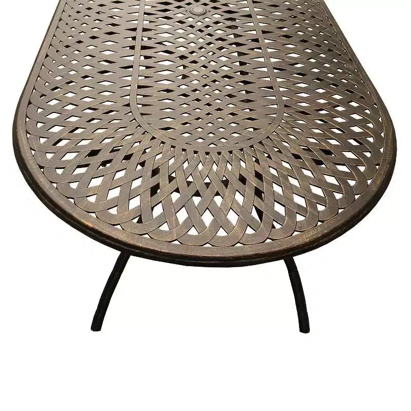 Ensemble de salle à manger d'extérieur 11 pièces avec table ovale en aluminium de 241 cm au design contemporain et moderne en treillis et dix chaises - Bronze - Oakland Living : Résistant aux UV
