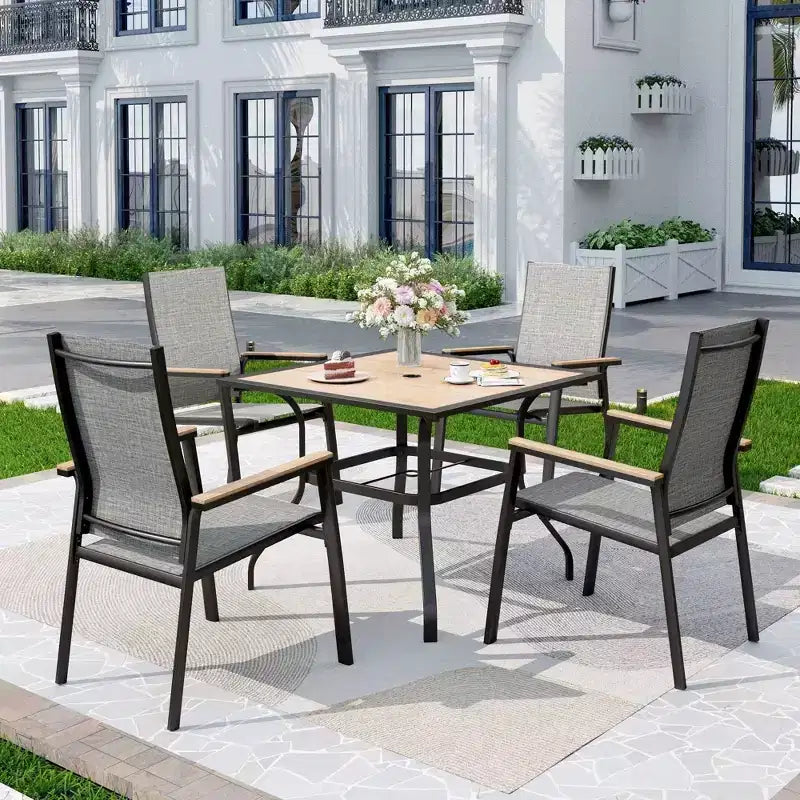 5pc Patio Set with Square Steel Table & Lightweight Aluminum Frame Sling Chairs - Captiva Designs