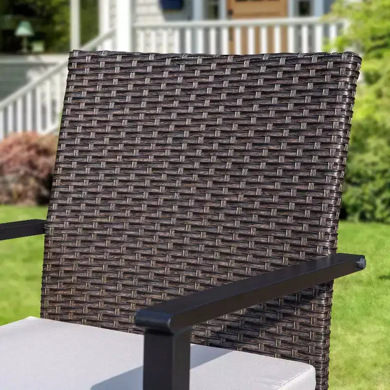 Ensemble de salle à manger d'extérieur 7 pièces : Table en acier, chaises en osier, coussins - Captiva Designs