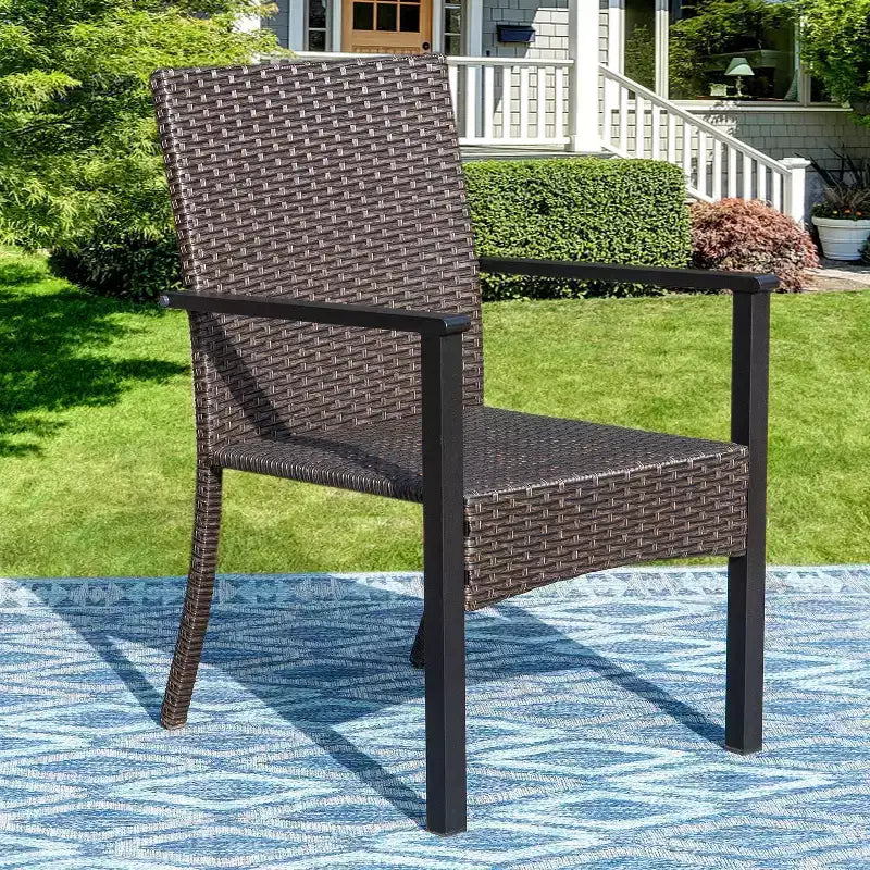 Ensemble de salle à manger d'extérieur 7 pièces : Table en acier, chaises en osier, coussins - Captiva Designs