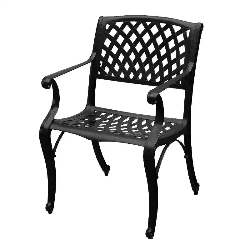 Ensemble de salle à manger d'extérieur rectangulaire moderne Oakland Living de 95 pouces en aluminium avec maillage en treillis, 8 chaises à accoudoirs, noir