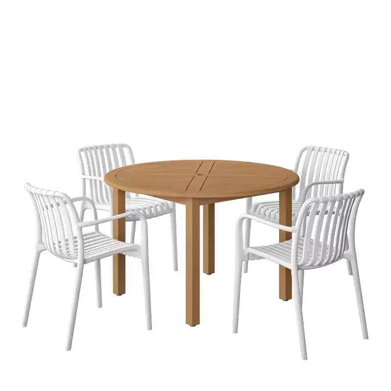 Amazonia Beijo 5pc Round Oval Outdoor Patio Dining Set White