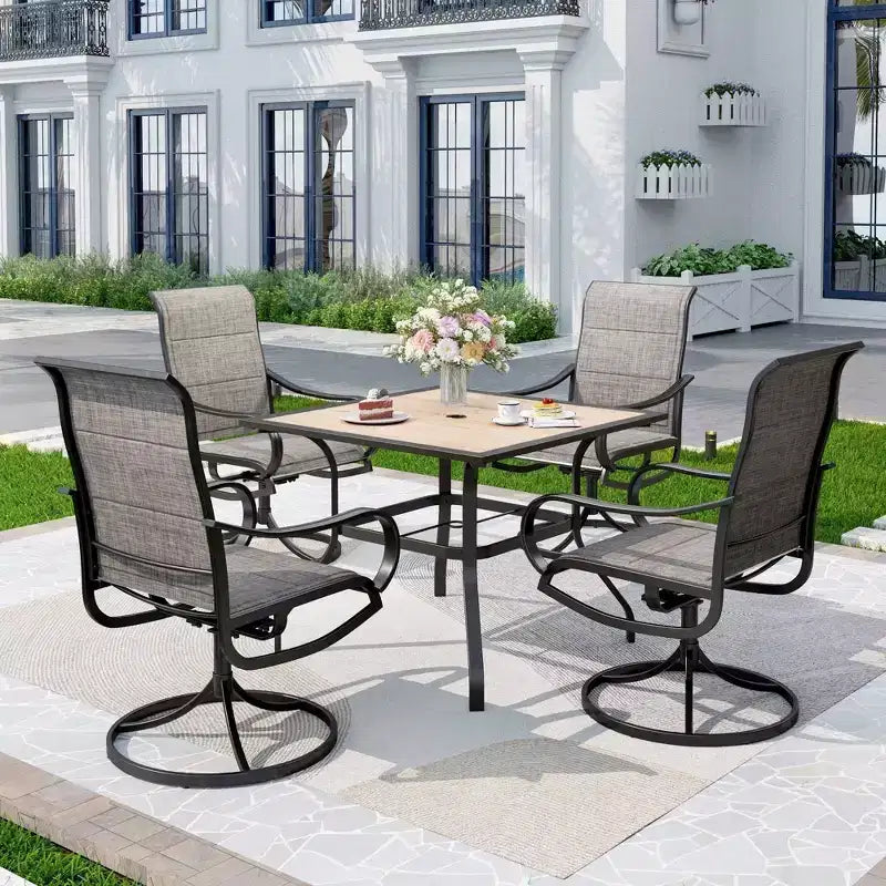 5pc Patio Set with Square Table & Steel 360 Swivel Sling Arm Chairs - Captiva Designs