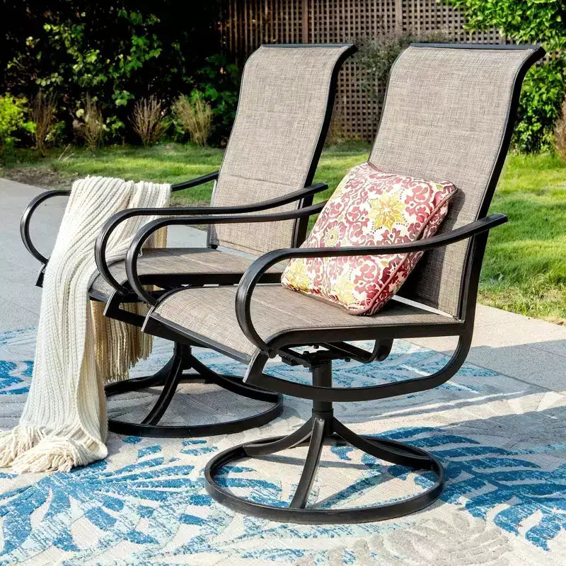 Ensemble de patio 5 pièces avec table carrée et chaises à bras pivotantes en acier à 360° - Captiva Designs