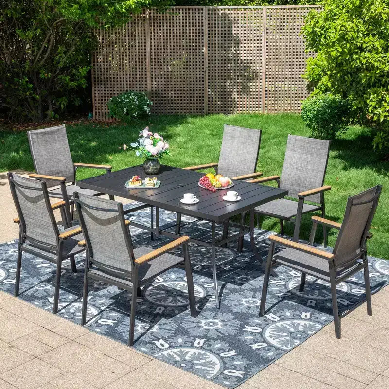 7pc Patio Dining Set with Rectangle Table with 1.57" Umbrella Hole & Aluminum Arm Chairs - Captiva Designs