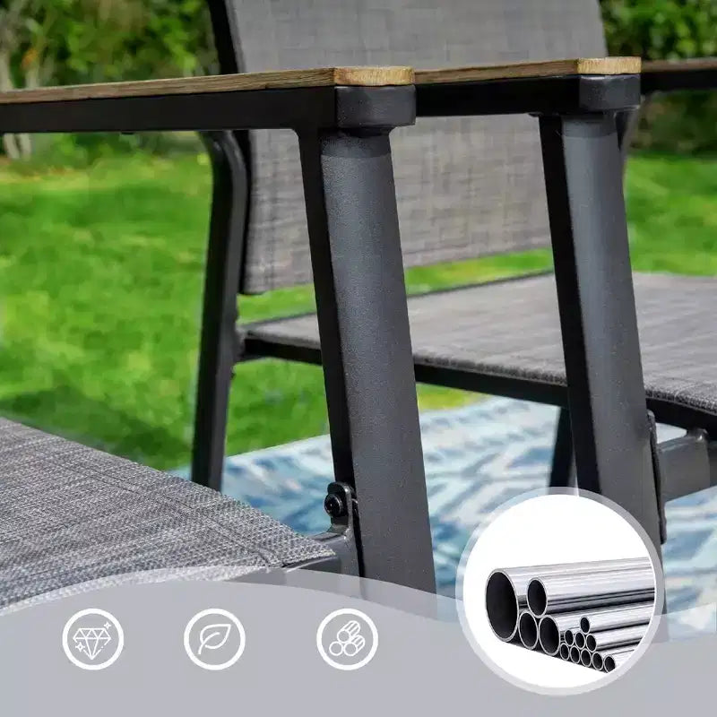 Ensemble de salle à manger d'extérieur 7 pièces Captiva Designs avec table rectangulaire et trou pour parasol de 4 cm et chaises à accoudoirs en aluminium