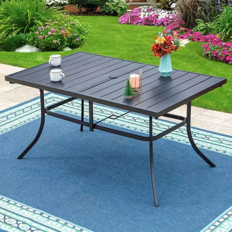 Ensemble de salle à manger d'extérieur 7 pièces Captiva Designs avec table rectangulaire et trou pour parasol de 4 cm et chaises à accoudoirs en aluminium