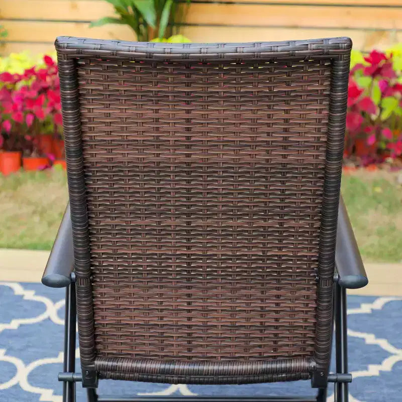 Ensemble de salle à manger d'extérieur 7 pièces Captiva Designs avec chaises en osier réglables et table en acier – Comprend un trou pour parasol