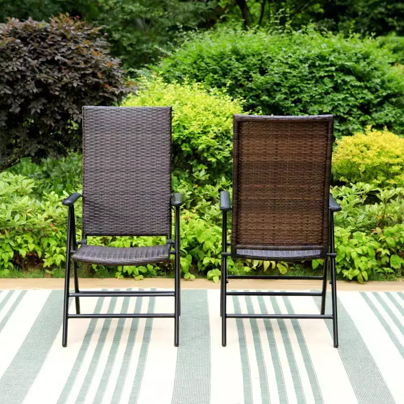 Ensemble de salle à manger d'extérieur 7 pièces Captiva Designs avec chaises en osier réglables et table en acier – Comprend un trou pour parasol