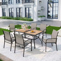 7pc Patio Dining Set with Faux Wood/Steel Table with Umbrella Hole & Sling Arm Chairs - Captiva Designs