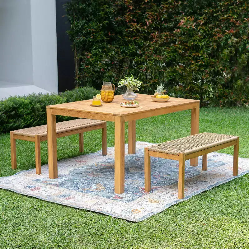 Sonoma Lane Azle 3pc Teak Outdoor Patio Picnic Dining Set with Honey Twist Wicker - Weather-Resistant