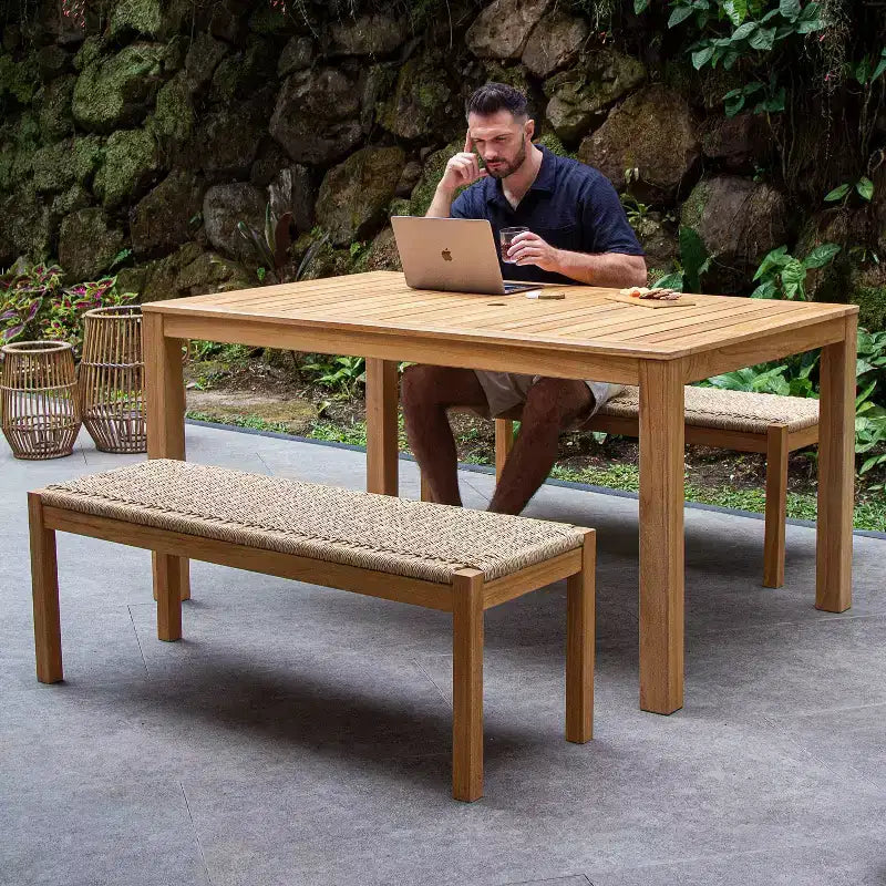 Sonoma Lane Azle – Ensemble repas pique-nique extérieur 3 pièces en teck avec osier torsadé couleur miel – Résistant aux intempéries