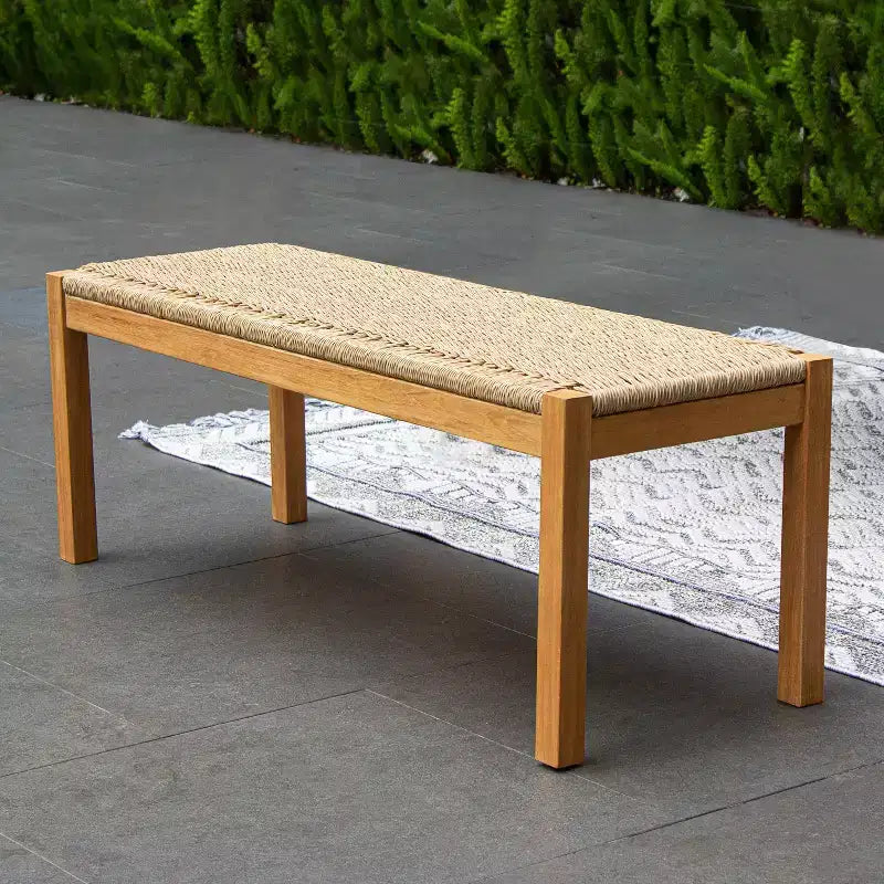 Sonoma Lane Azle – Ensemble repas pique-nique extérieur 3 pièces en teck avec osier torsadé couleur miel – Résistant aux intempéries