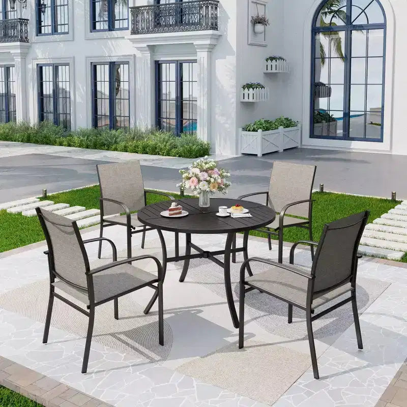 5pc Patio Dining Set with Round Table & Sling Arm Chairs - Captiva Designs: Weather-Resistant, Steel Frame