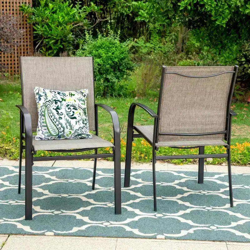 Ensemble de repas de patio 5 pièces avec table ronde et chaises à bras en textilène - Captiva Designs : Résistant aux intempéries, cadre en acier