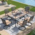 7pc Outdoor Dining Set with Swivel Chairs & Faux Wood/Metal Table with Umbrella Hole - Captiva Designs: Powder-Coated Steel Frame