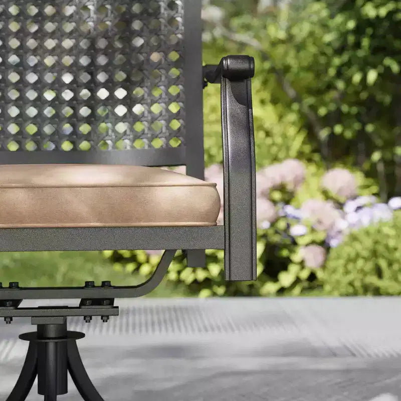 Ensemble repas d'extérieur 7 pièces avec chaises pivotantes et table en similibois/métal avec trou pour parasol - Captiva Designs : structure en acier thermolaqué