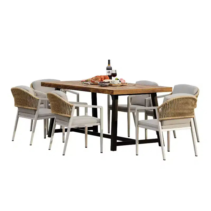 Christopher Knight 7pc Home Jasmine Outdoor 6 Seater Iron Frame with Acaica Wood Dining Set