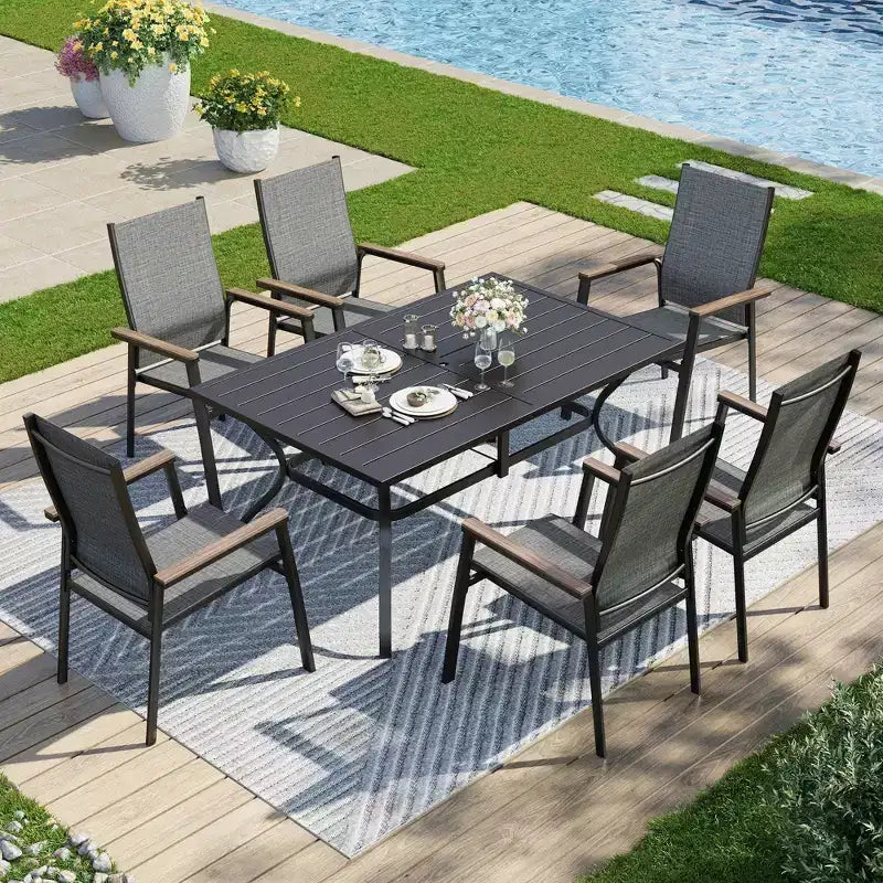 7pc Patio Set with Steel Table & Aluminum Sling Chairs - Captiva Designs: Outdoor Dining Furniture