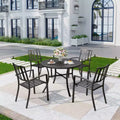 5pc Patio Dining Set with Round Table & Steel Arm Chairs with Striped Back - Black - Captiva Designs: Weather-Resistant, Non-Extension