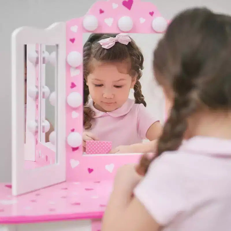 Coiffeuse pour enfants Little Princess Gisele avec lumières LED Blanc/Rose - Fantasy Fields by Teamson Kids : Ensemble coiffeuse pour petite fille, Table pour tout-petits