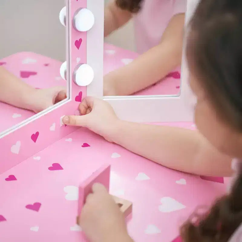 Coiffeuse pour enfants Little Princess Gisele avec lumières LED Blanc/Rose - Fantasy Fields by Teamson Kids : Ensemble coiffeuse pour petite fille, Table pour tout-petits