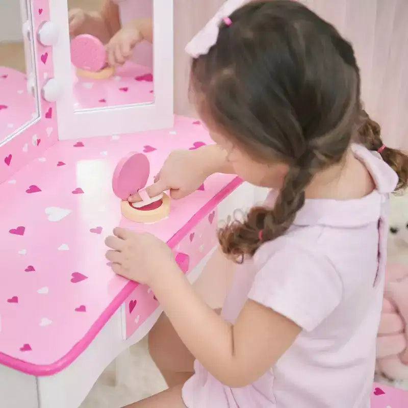 Coiffeuse pour enfants Little Princess Gisele avec lumières LED Blanc/Rose - Fantasy Fields by Teamson Kids : Ensemble coiffeuse pour petite fille, Table pour tout-petits