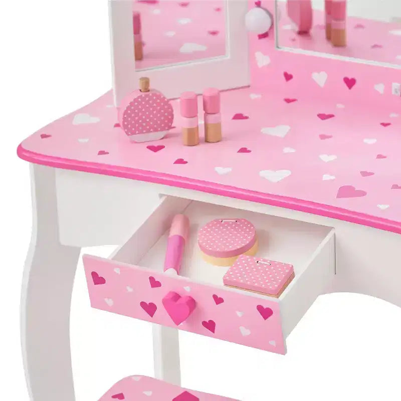 Coiffeuse pour enfants Little Princess Gisele avec lumières LED Blanc/Rose - Fantasy Fields by Teamson Kids : Ensemble coiffeuse pour petite fille, Table pour tout-petits