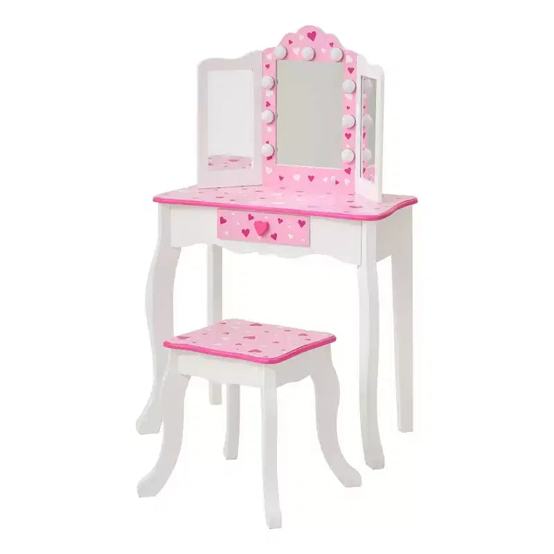 Coiffeuse pour enfants Little Princess Gisele avec lumières LED Blanc/Rose - Fantasy Fields by Teamson Kids : Ensemble coiffeuse pour petite fille, Table pour tout-petits