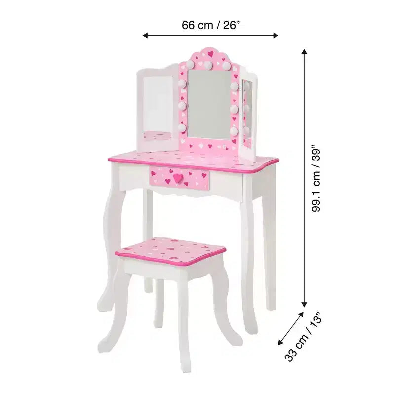 Coiffeuse pour enfants Little Princess Gisele avec lumières LED Blanc/Rose - Fantasy Fields by Teamson Kids : Ensemble coiffeuse pour petite fille, Table pour tout-petits