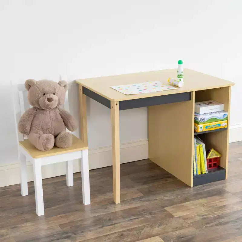Humble Crew Ensemble Bureau et Chaise pour Tout-Petits, Bois Naturel : Cadre en MDF, Table Rectangulaire, 3 ans et +, Ensemble 2 pièces