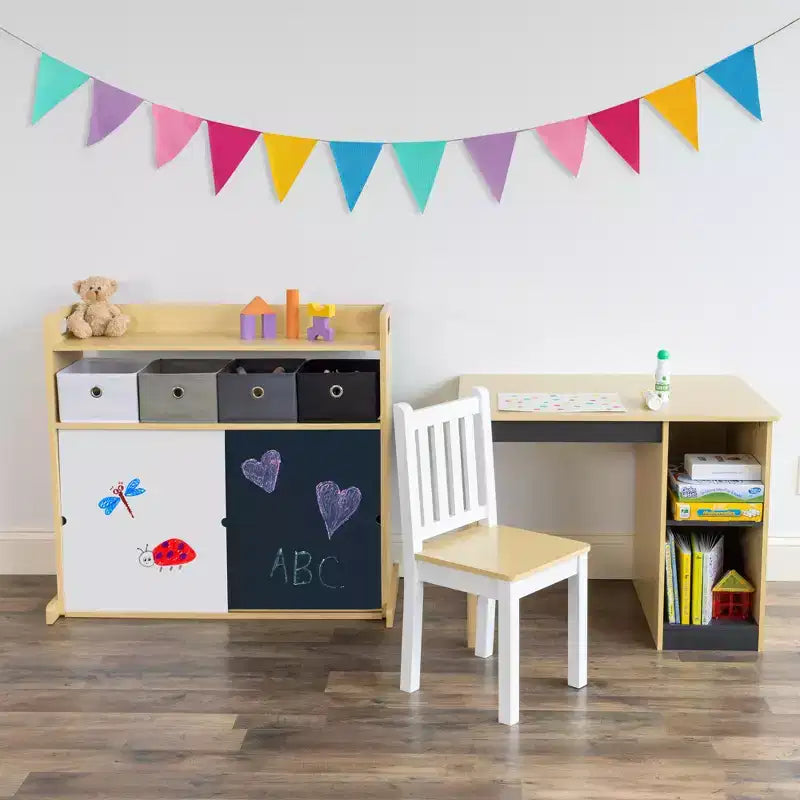 Humble Crew Ensemble Bureau et Chaise pour Tout-Petits, Bois Naturel : Cadre en MDF, Table Rectangulaire, 3 ans et +, Ensemble 2 pièces