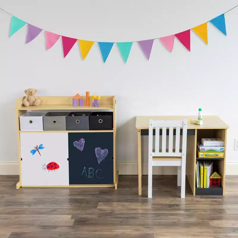 Humble Crew Ensemble Bureau et Chaise pour Tout-Petits, Bois Naturel : Cadre en MDF, Table Rectangulaire, 3 ans et +, Ensemble 2 pièces
