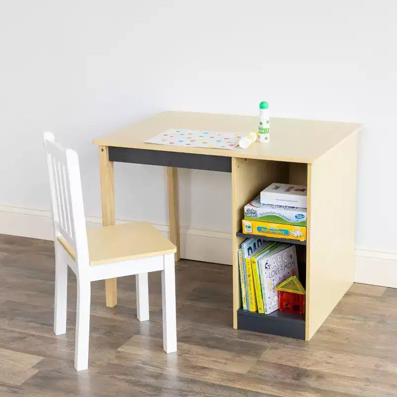 Humble Crew Ensemble Bureau et Chaise pour Tout-Petits, Bois Naturel : Cadre en MDF, Table Rectangulaire, 3 ans et +, Ensemble 2 pièces