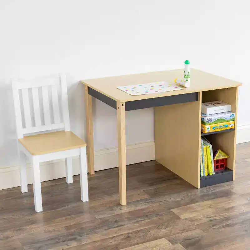 Humble Crew Ensemble Bureau et Chaise pour Tout-Petits, Bois Naturel : Cadre en MDF, Table Rectangulaire, 3 ans et +, Ensemble 2 pièces