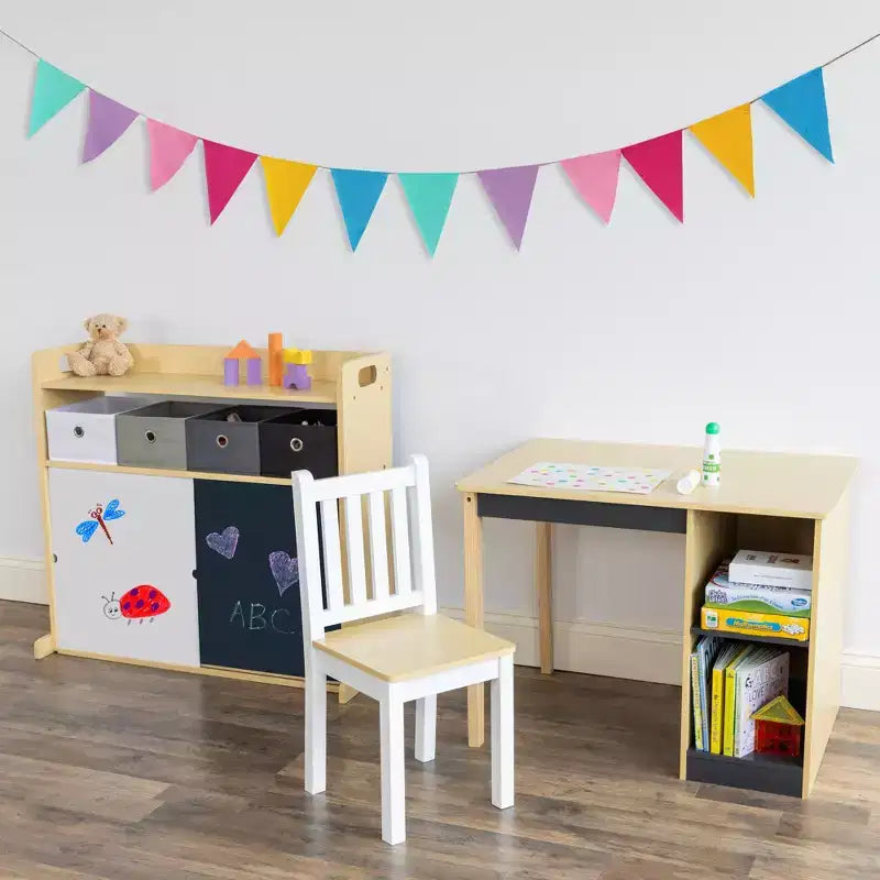 Humble Crew Ensemble Bureau et Chaise pour Tout-Petits, Bois Naturel : Cadre en MDF, Table Rectangulaire, 3 ans et +, Ensemble 2 pièces