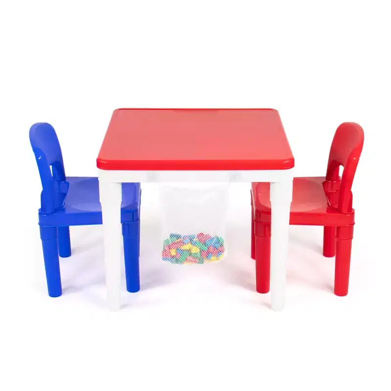 Table d'activité carrée 2 en 1 pour enfants, 3 pièces avec 2 chaises bleu/rouge - Humble Crew : Mobilier pour tout-petits pour salle de jeux, ensemble en plastique