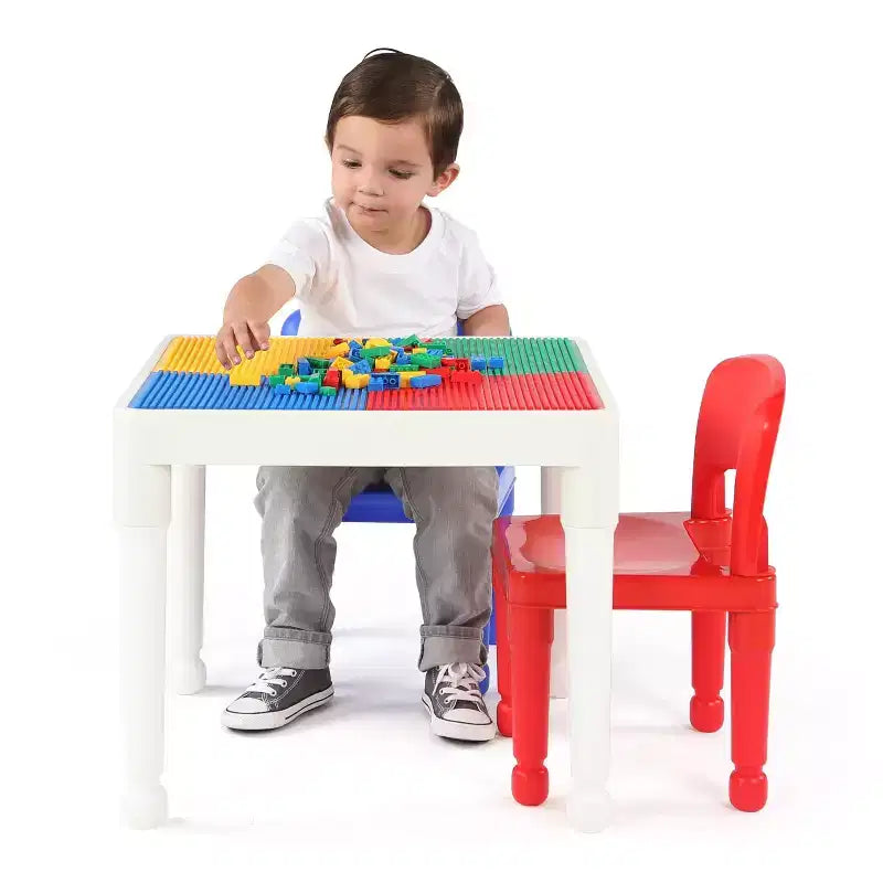 Table d'activité carrée 2 en 1 pour enfants, 3 pièces avec 2 chaises bleu/rouge - Humble Crew : Mobilier pour tout-petits pour salle de jeux, ensemble en plastique