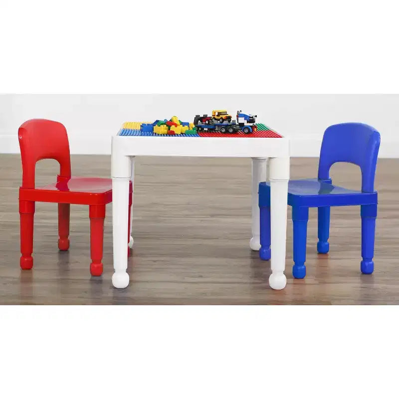 Table d'activité carrée 2 en 1 pour enfants, 3 pièces avec 2 chaises bleu/rouge - Humble Crew : Mobilier pour tout-petits pour salle de jeux, ensemble en plastique