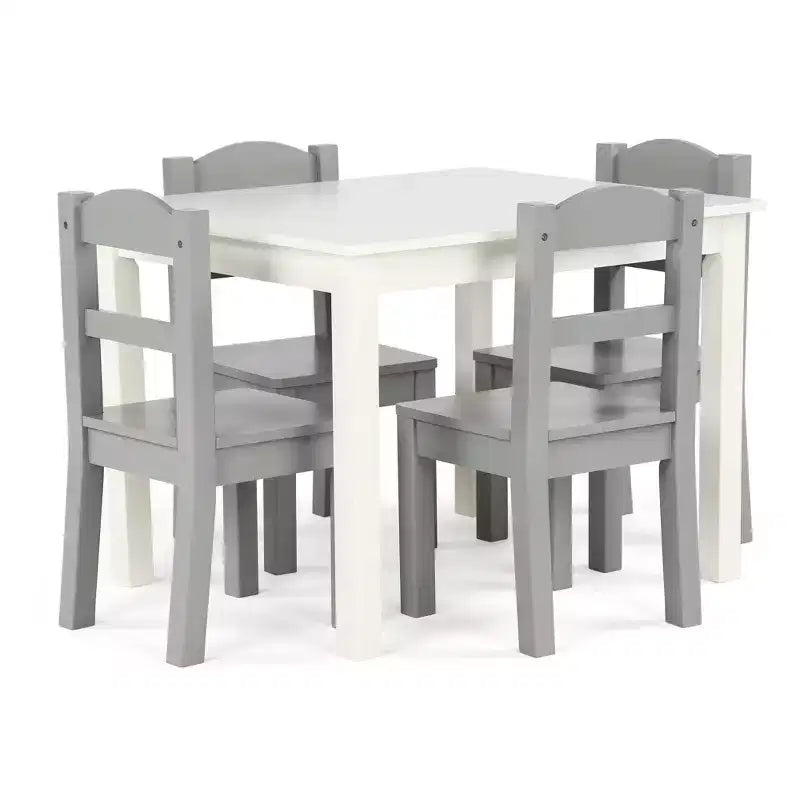 5pc Kids' Wood Table and Chair Set White/Gray - Humble Crew: Toddler Dining Furniture, MDF, Rectangle, Ages 3+